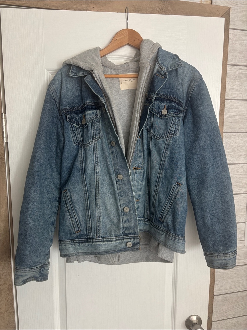 Lucky Brand Light Gray Hoodie Jean Jacket
